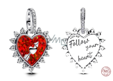 Charm Sterlingové stříbro 925 Opálově červený přívěsek srdce s šipkou, přívěsek na náramek symbol