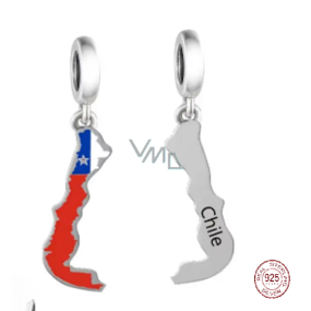 Charm Sterlingové stříbro 925 Chile vlajka - houpající se mapa, přívěsek na náramek cestování Charm Sterlingové stříbro 925 Chile vlajka - houpající se mapa, přívěsek na náramek cestování