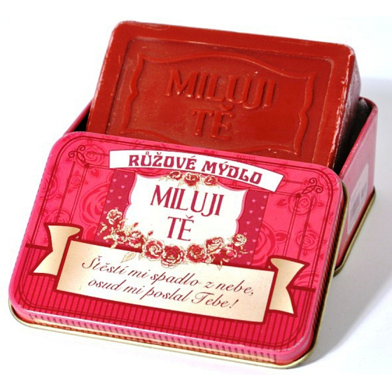 Albi Růžové mýdlo v plechovce s textem Miluji Tě 8 x 5,4 cm