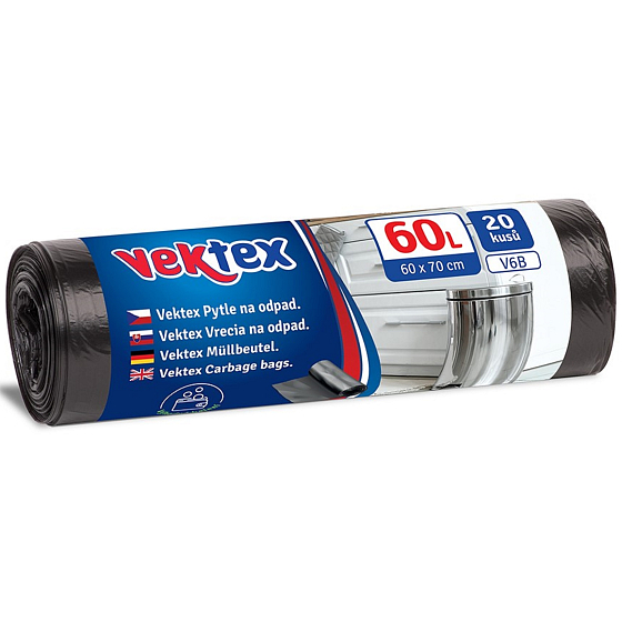 Vektex Worki na śmieci czarne 9 µ, 60 litrów 60 x 70 cm 20 sztuk