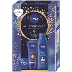 Nivea Wszystko o pielęgnacji Intensywny krem do rąk 75 ml + Nivea Bogate odżywienie mleczko do ciała 250 ml + Nivea Creme krem do podstawowej pielęgnacji 30 ml, zestaw kosmetyków