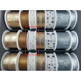 Nekupto Wstążki świąteczne YM 022 15mm x 3m białe złote gwiazdki