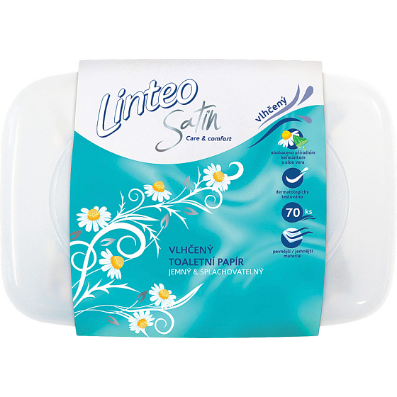 Linteo Satin vlhčený toaletní papír Heřmánek plastový box 70 kusů