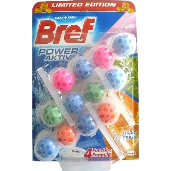 Bref Power Aktiv 4 Formula Tropic Freshness WC blok pro hygienickou čistotu a svěžest Vaší toalety, zbarvuje vodu 3 x 50 g