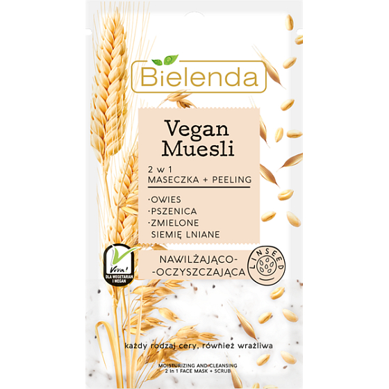 Bielenda Vegan Muesli Pšenice + Oves + Lněné semínko 2v1 hydratační maska a peeling 8 g