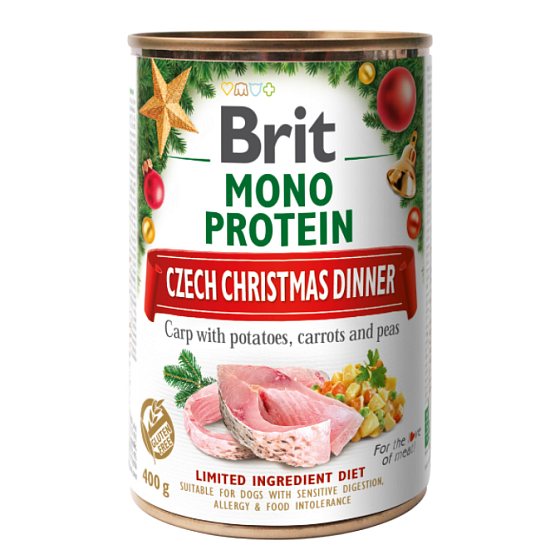 Brit Mono Protein Česká štědrovečerní hostina kapr s brambory, mrkví a hráškem kompletní krmivo pro dospělé psy 400 g