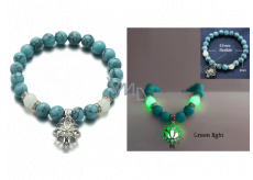Tyrkenit świecący w ciemności, zielony, bransoletka elastyczna naturalny kamień, kuleczka 8 mm / 16 - 17 cm, kamień młodych ludzi, szukających życiowego celu