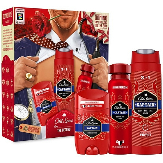 Old Spice Captain 3w1 żel pod prysznic do twarzy, ciała i włosów 250 ml + antyperspirant dezodorant w sztyfcie 50 ml + dezodorant spray 150 ml + domino, zestaw kosmetyków dla mężczyzn
