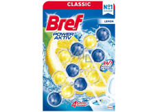 Bref Power Aktiv 4 Formula Cytrynowy WC blok dla higienicznej czystości i świeżości Twojej toalety, barwi wodę, Mega pack 3 x 50 g