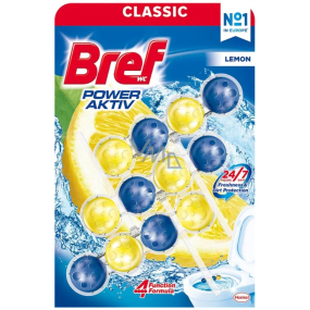Bref Power Aktiv 4 Formula Cytrynowy WC blok dla higienicznej czystości i świeżości Twojej toalety, barwi wodę, Mega pack 3 x 50 g