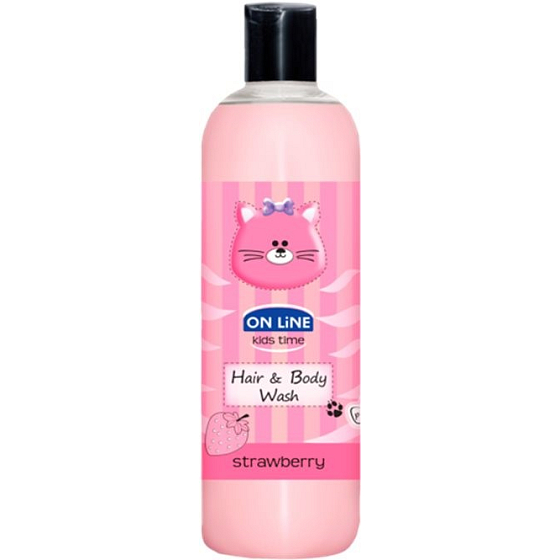 On Line Kids Time Jahoda 2v1 sprchový gel a šampon na vlasy pro děti 500 ml