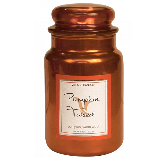 Village Candle Hřejivá dýně - Pumpkin Tweed vonná svíčka ve skle 2 knoty 602 g