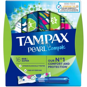 Tampax Compak Pearl Super dámské tampony s aplikátorem 16 kusů Tampax Compak Pearl Super dámské tampony s aplikátorem 16 kusů