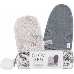 Glov ZEN Set odličovací cestovní rukavice 1 kus + masážní rukavice proti celulitidě 1 kus + kosmetická taštička, kosmetická sada pro ženy