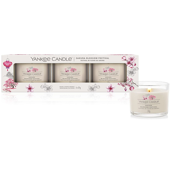 Yankee Candle Sakura Blossom Festival - Festival vonná svíčka votivní ve skle 3 kusy, dárková sada
