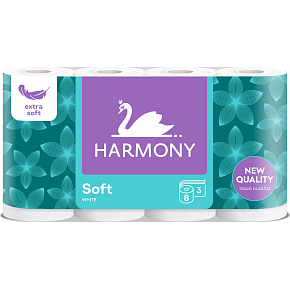 Harmony Soft 3-warstwowy papier toaletowy, 8 rolek, 17,5 m rolka