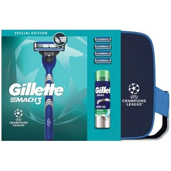 Gillette zestaw maszynka do golenia + 4 wkładki, torba i żel do golenia 200 ml