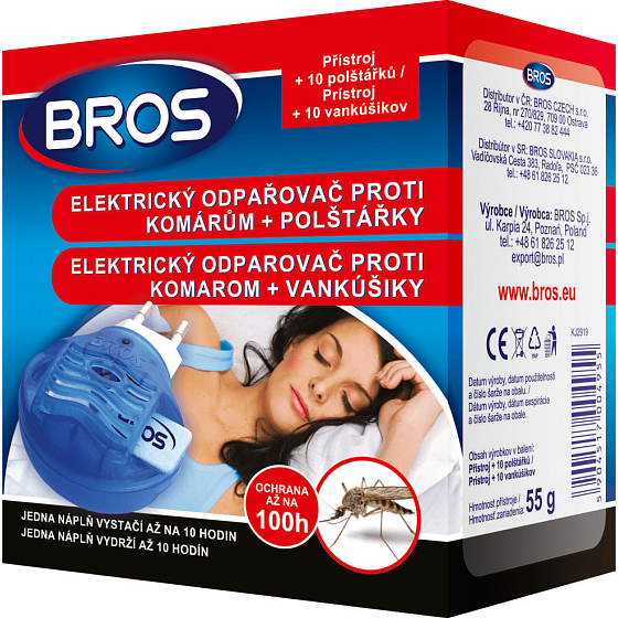 Bros Elektryczny odparowywacz przeciw komarom + poduszki 10 sztuk