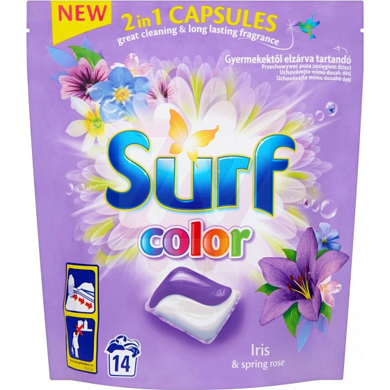Surf Color Iris & Spring Rose kapsle na praní barevného prádla 14 dávek