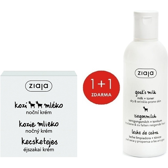 Ziaja Kozí mléko noční krém pro suchou pleť s vrásky 50 ml + Kozí mléko pleťové mléko a tonik 2v1 pro suchou pleť 200 ml, duopack