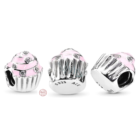 Zawieszka ze srebra 925 Słodki cupcake, koralik do bransoletki, jedzenie i picie