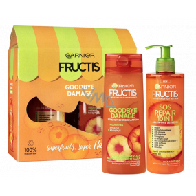 Garnier Fructis Goodbye Damage šampon na vlasy 250 ml + SOS Repair 10v1 bezoplachová péče 400 ml, kosmetická sada Garnier Fructis Goodbye Damage šampon na vlasy 250 ml + SOS Repair 10v1 bezoplachová péče 400 ml, kosmetická sada