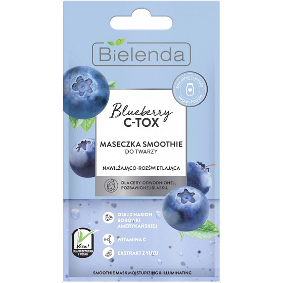 Bielenda Blueberry C-Tox Americká borůvka Smoothie hydratační a rozjasňující pleťová maska 8 g