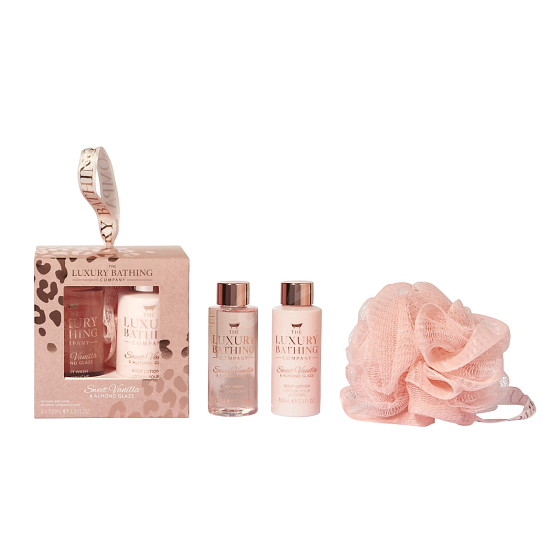 Grace Cole Vanilka & Mandle tělové mléko 100 ml + sprchový gel 100 ml + koupelová houba, kosmetická sada pro ženy