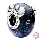 Zawieszka ze srebra próby 925 Disney Mickey Mouse i Minnie Mouse z niebieskiego szkła Murano, koralik do bransoletki film