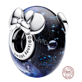 Zawieszka ze srebra próby 925 Disney Mickey Mouse i Minnie Mouse z niebieskiego szkła Murano, koralik do bransoletki film