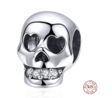 Charm Srebrna 925 Czaszka z zębami cyrkonii, koralik na bransoletkę Halloween
