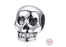Charm Srebrna 925 Czaszka z zębami cyrkonii, koralik na bransoletkę Halloween