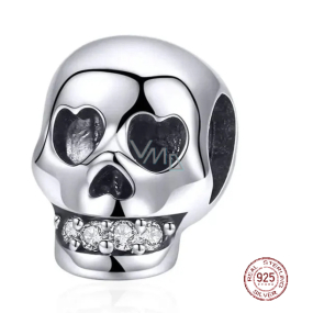 Charm Srebrna 925 Czaszka z zębami cyrkonii, koralik na bransoletkę Halloween