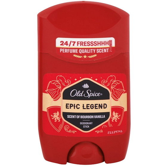 Old Spice Epic Legend tuhý deodorant pro muže 50 ml – červený obal, pánská kosmetika s vůní bourbonské vanilky