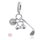 Charm Sterlingové stříbro 925 Golfová vášeň 3v1 - hůl, míček a vozík, přívěsek na náramek sport