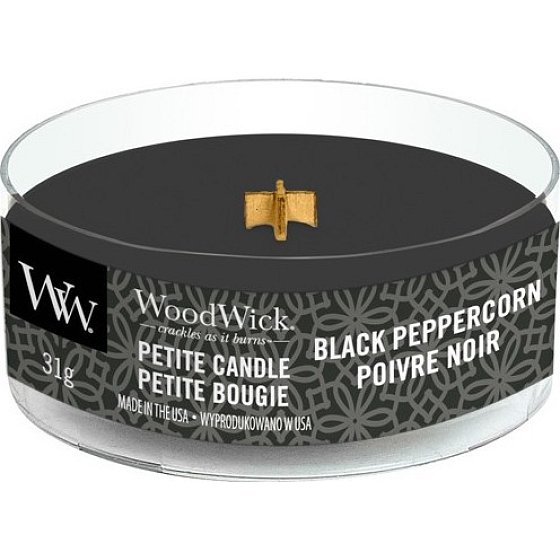 WoodWick Black Peppercorn - Černé zrnko pepře vonná svíčka s dřevěným knotem petite 31 g