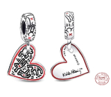 Charm Srebrna 925 Keith Haring serce Sztuka linii, ludzie i serca, zawieszka na bransoletkę