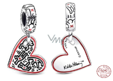 Charm Srebrna 925 Keith Haring serce Sztuka linii, ludzie i serca, zawieszka na bransoletkę