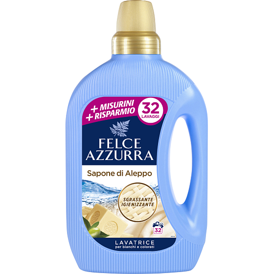 Felce Azzurra prací gel Aleppo Soap, 1,595 l, na 32 praní, prací gel s přírodními složkami pro jemné a účinné praní prádla