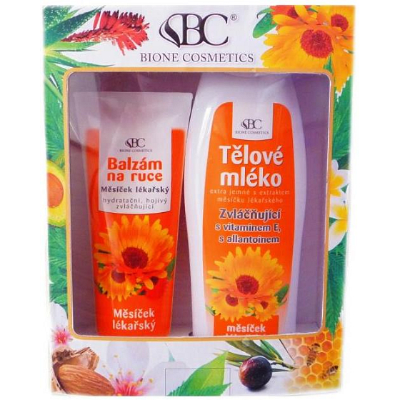 Bione Cosmetics Měsíček lékařský tělové mléko 500 ml + balzám na ruce 200 ml, kosmetická sada
