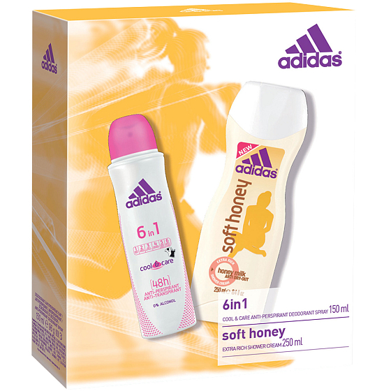 Adidas Cool & Care 48h 6v1 deodorant antiperspirant sprej pro ženy 150 ml + Soft Honey sprchový gel 250 ml, kosmetická sada