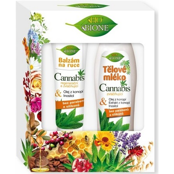 Bione Cosmetics Cannabis tělové mléko 500 ml + balzám na ruce 200 ml, kosmetická sada