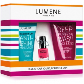 Lumene Clear It Up pro mladou a krásnou pleť čisticí pleťový gel 150 ml + zmatňující krém 50 ml + lak na nehty, kosmetická sada