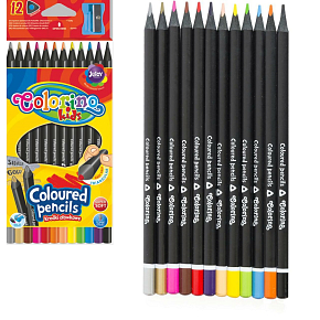 Colorino Kredki trójkątne, czarne drewno, z temperówką 12 kolorów