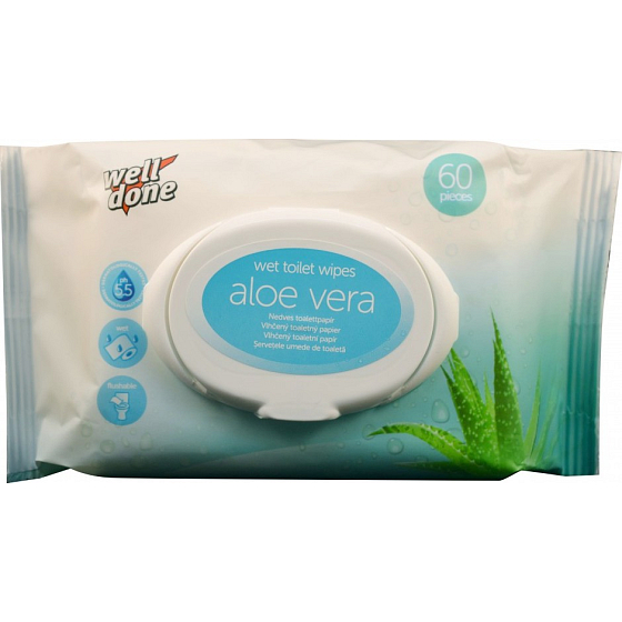 Well Done Wet Toilet Wipes Aloe Vera nawilżane chusteczki toaletowe z aloesem 60 sztuk