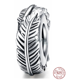 Zawieszka ze srebra próby 925 Pióro, koralik do bransoletki natura Zawieszka ze srebra próby 925 Pióro, koralik do bransoletki natura