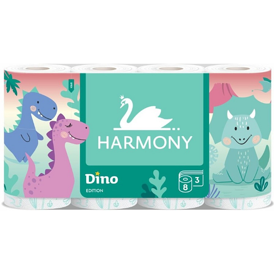 Harmony Dino papier toaletowy dla dzieci 3-warstwowy, 8 rolek, 17,5m rolka