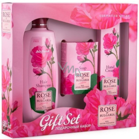 Róża Bułgarii szampon z wodą różaną do włosów 330 ml + mydło toaletowe 100 g + krem do rąk z wodą różaną 75 ml, zestaw kosmetyczny dla kobiet