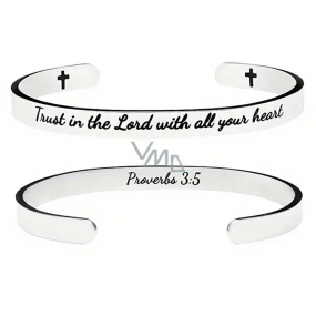 Nierdzewna stalowa bransoletka srebrna z grawerowaniem Wierzę w Boga..., otwarta mankiet, 6 mm Nierdzewna stalowa bransoletka srebrna z grawerowaniem Wierzę w Boga..., otwarta mankiet, 6 mm