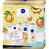 Nivea Floral Love Skin Radiance maska ​​tkaninowa na twarz + Nivea Floral Love żel pod prysznic 250 ml + Nivea Floral Love mleczko do ciała 250 ml, zestaw kosmetyczny dla kobiet